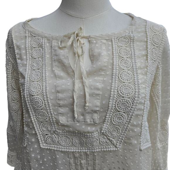 Meadow Rue Women 100% Silk Ivory Sheer Embroidered Top S Boho Romantic Festival - Picture 3 of 10